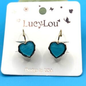 Blue & Gold Heart Earrings